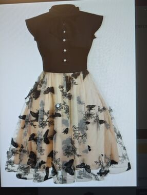 Retro Stage 1950's Black & Cream Butterfly Tulle Skirt — Elegant Circle Skirt